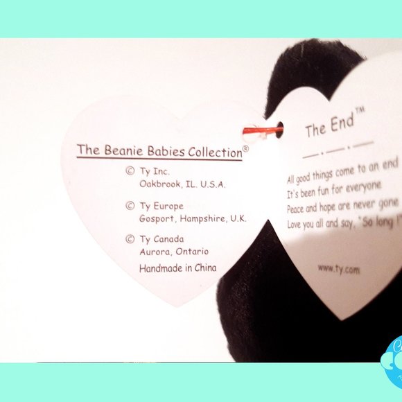 Rare vintage TY Beanie baby 1999 The End black bear #04265 PE Pellets great gift - Picture 3 of 10